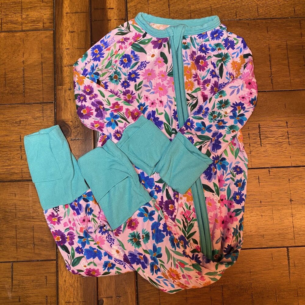 EUC Little Sleepies Bamboo Sweet Pea Floral Sleeper Size 3-6 Months